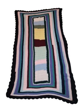 Striped Crochet Throw Blanket in Black, Pink, Blue & Green